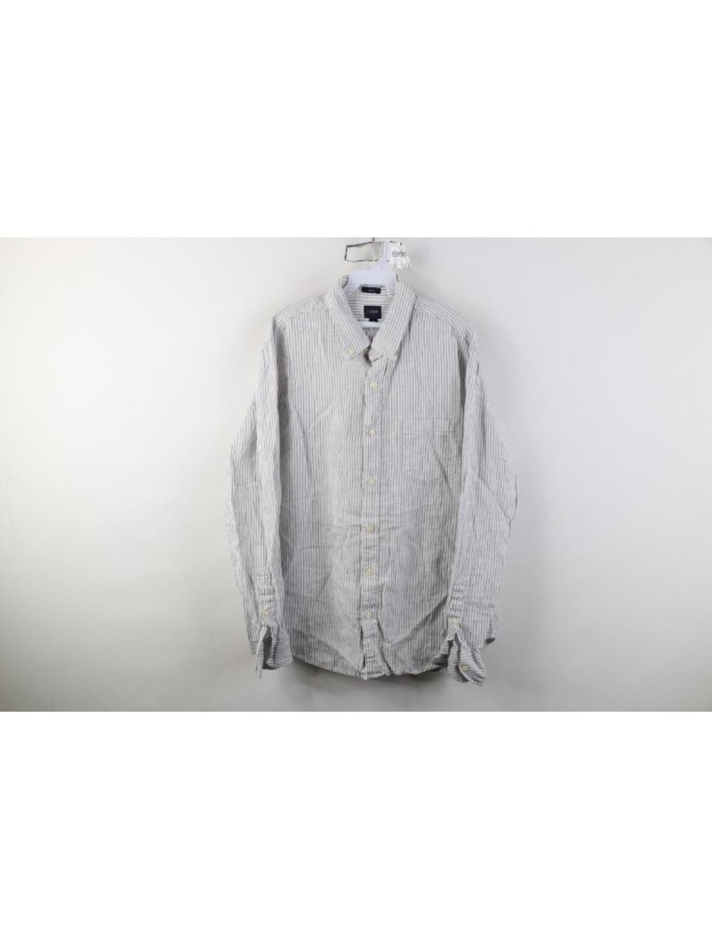 J Crew Mens Large Slim Fit Linen Blend Pinstriped Collared Button Down Shirt